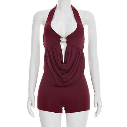 Joskaa Ruched Backless Halter Sleeveless Romper - romper image 5