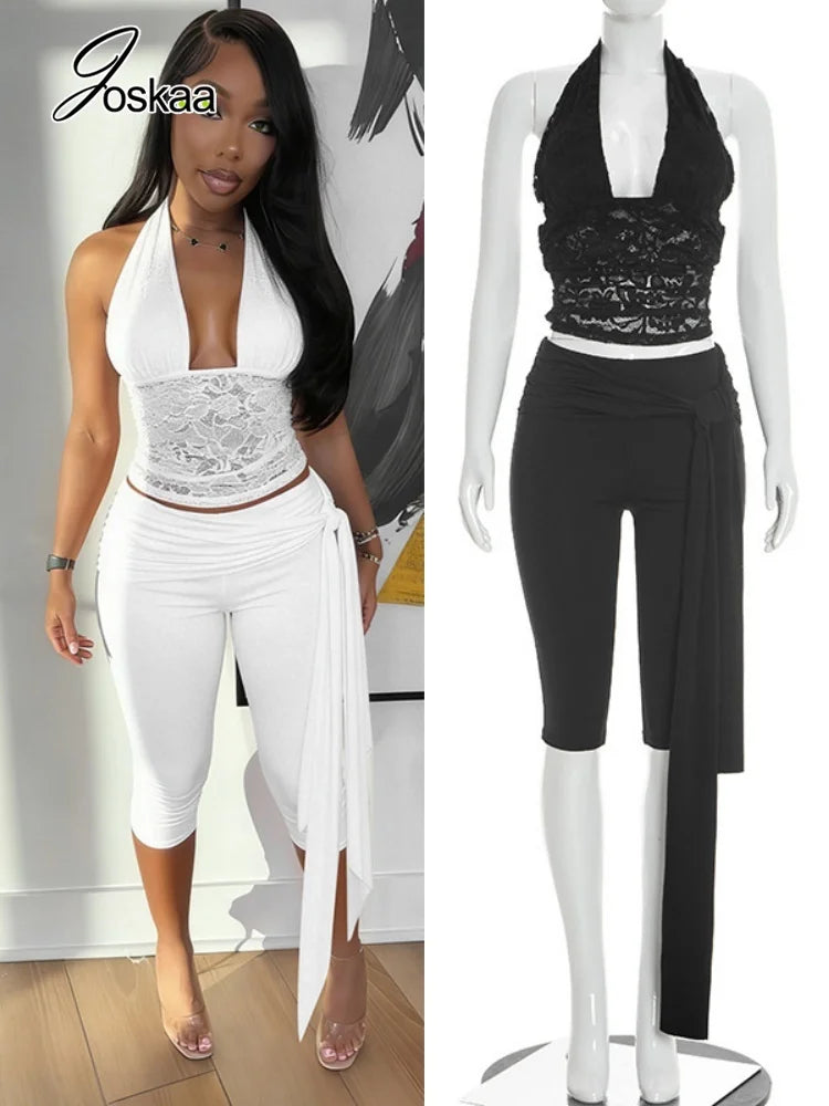 Women's Lace Backless Halter Two Piece Set – Women's Fashion Wholesale – Front View
