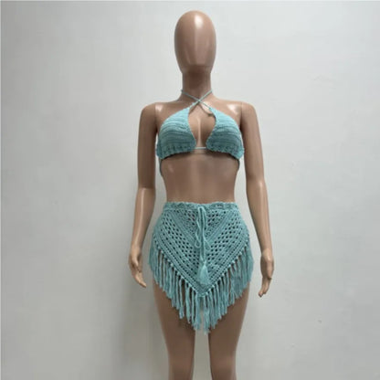 Women's Knit Halter Ribbed Two Piece Set