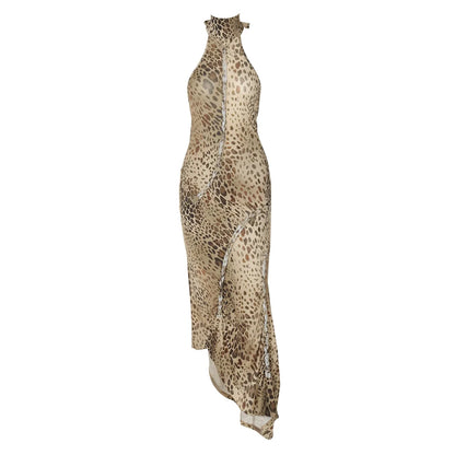 Women's Leopard Print Ruched Halter Bodycon Dress - Side View