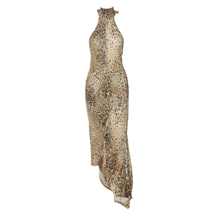 Women's Leopard Print Ruched Halter Bodycon Dress - Side View