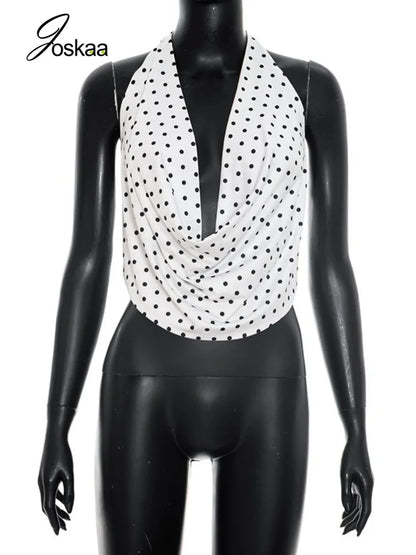 Women's Polka Dot Backless Halter Sleeveless Top - Back View