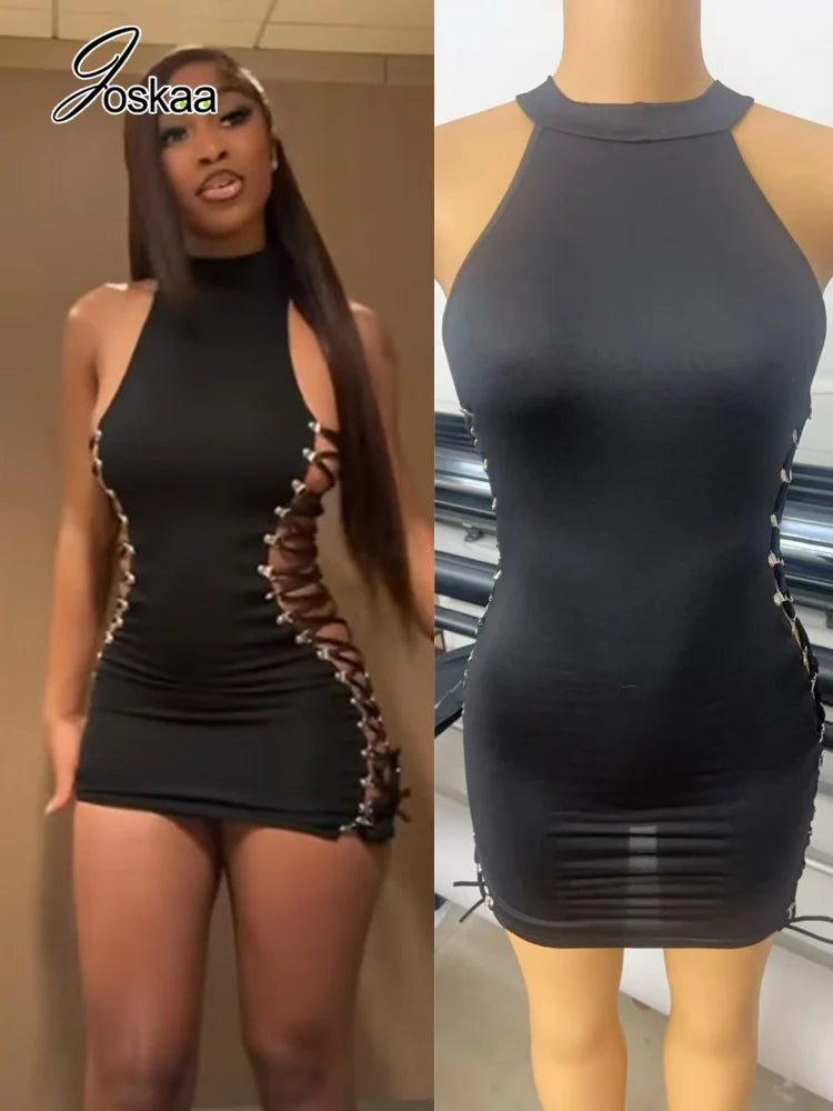 Women's Lace Cutout Sleeveless Mini Dress – Women's Fashion Wholesale – Front View