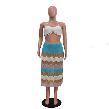Women's Knit Halter Maxi Ribbed Two Piece Set