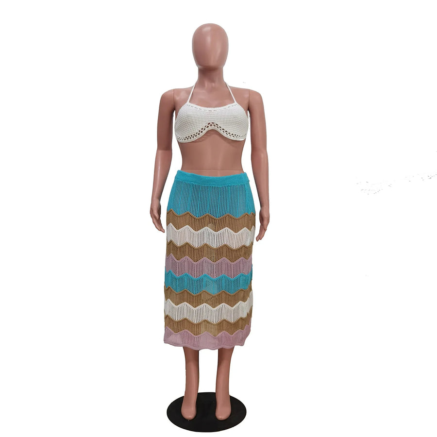 Women's Knit Halter Maxi Ribbed Two Piece Set