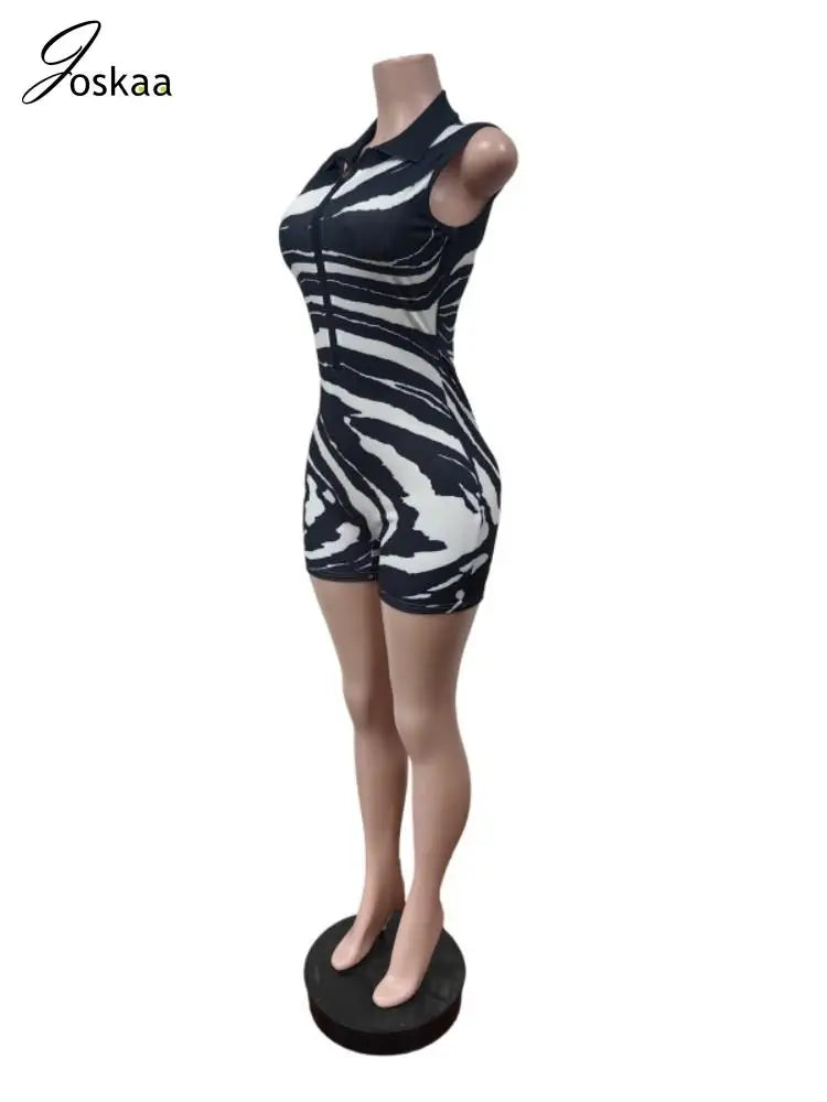 Women's Stripe Sleeveless Bodycon Romper Black White – Detail View