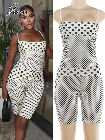 Women's Polka Dot Crop High Waist Two Piece Set – Women's Fashion Wholesale – Front View