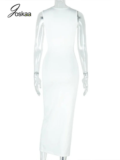 Women's Cutout Sleeveless Bodycon Maxi Dress White – Detail View