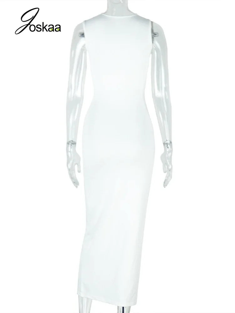 Women's Cutout Sleeveless Bodycon Maxi Dress White – Detail View