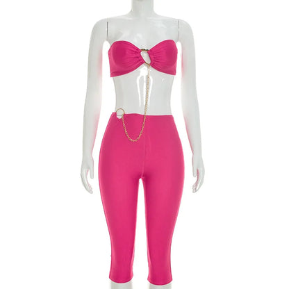 Women's Strapless Crop High Waist Two Piece Set