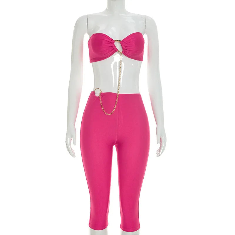 Women's Strapless Crop High Waist Two Piece Set
