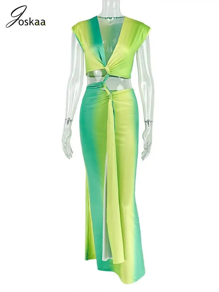 Women's Ruched Cutout Bodycon Maxi Dress Yellow Green – Back View
