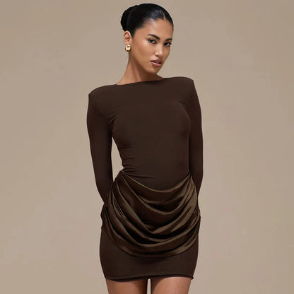 Women's Ruched Long Sleeve Bodycon Mini Dress