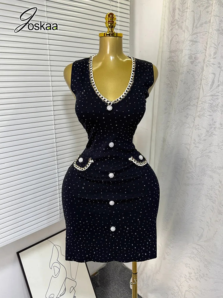 Women's Rhinestone Knit Sleeveless Mini Dress – Women's Fashion Wholesale – Front View