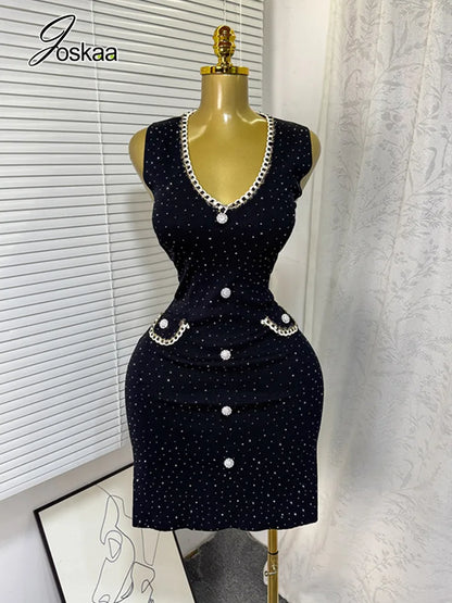 Women's Rhinestone Knit Sleeveless Mini Dress – Women's Fashion Wholesale – Front View
