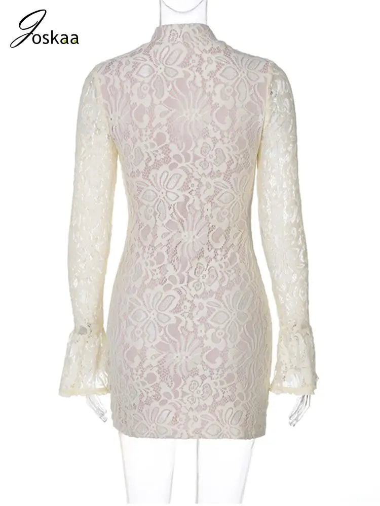 Women's Lace Cutout Bodycon Flare Mini Dress Black – Detail View