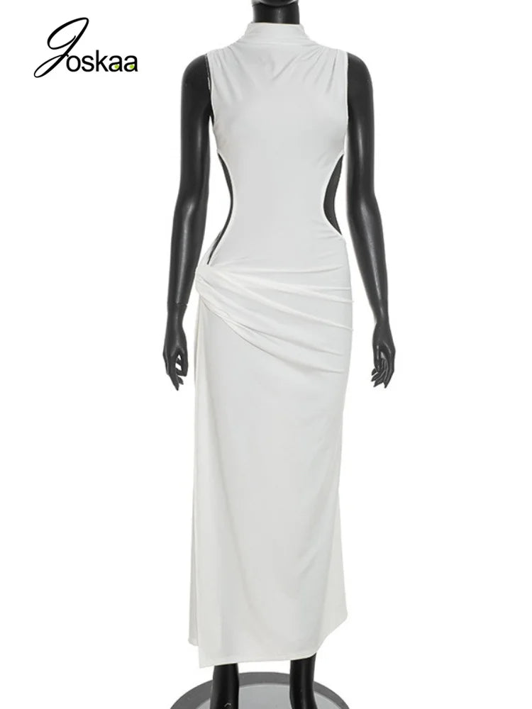 Women's Ruched Cutout Sleeveless Bodycon Maxi Dress - Back View