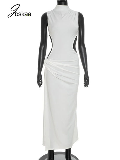 Women's Ruched Cutout Sleeveless Bodycon Maxi Dress - Back View