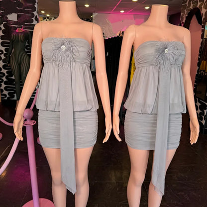 Women's Ruched Backless Strapless Mini Dress