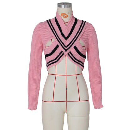 Women's Knit Cutout Long Sleeve Ribbed Top