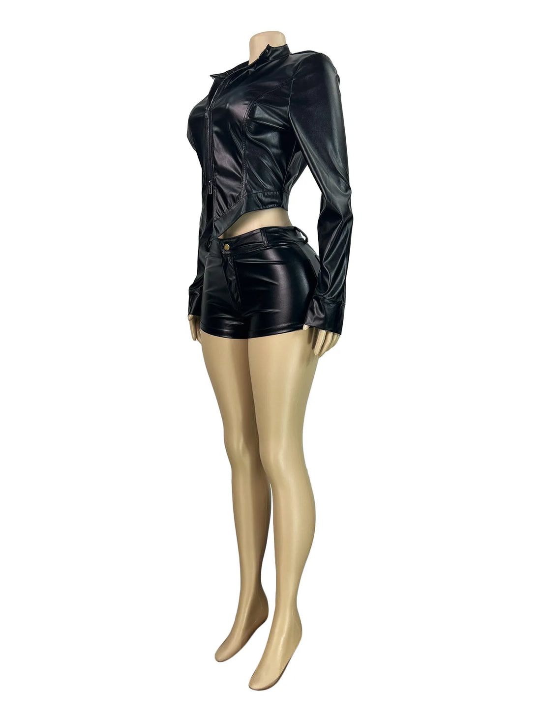 Joskaa Faux Leather Zip Up Two Piece Set - two piece set image 3