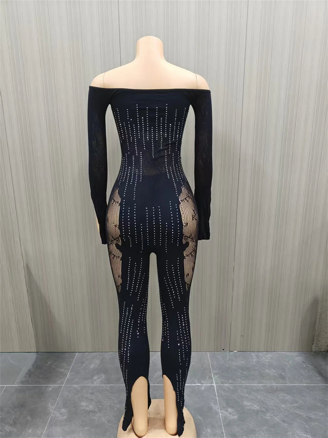 Joskaa Rhinestone Long Sleeve Bodycon Romper - romper image 4