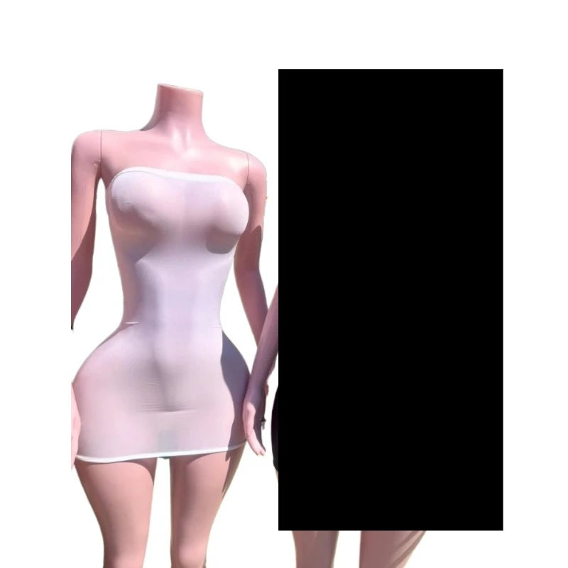 Women's Mesh Bodycon Ultra Thin Oil Mini Dress Black – Detail View