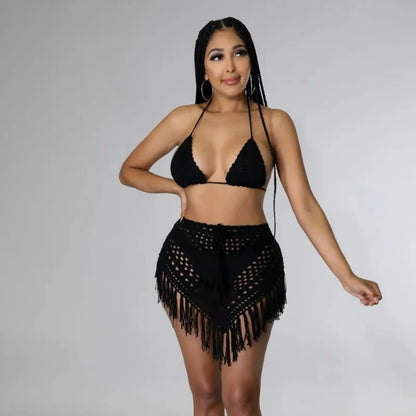Women's Knit Halter Ribbed Two Piece Set