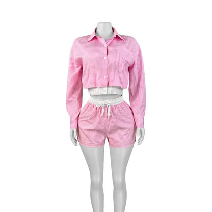 Women's Stripe Long Sleeve Two Piece Set