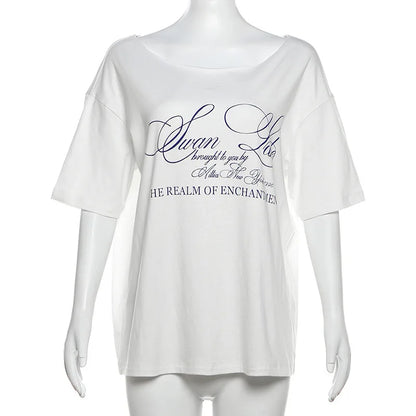 Women's Letter Print Short Sleeve Oversized Top