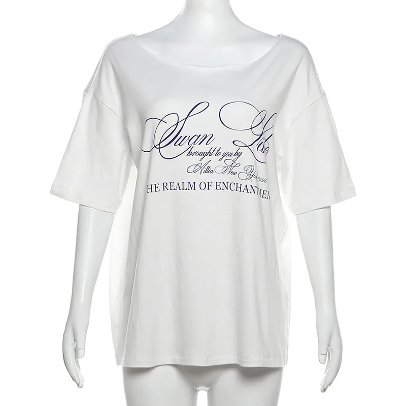 Women's Letter Print Short Sleeve Oversized Top