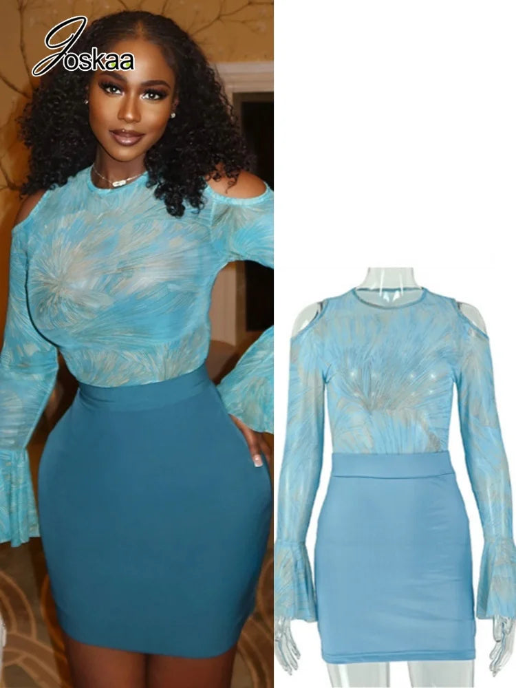 Women's Mesh Long Sleeve Bodycon Wide Leg Mini Dress - Women's Fashion Wholesale - Front View