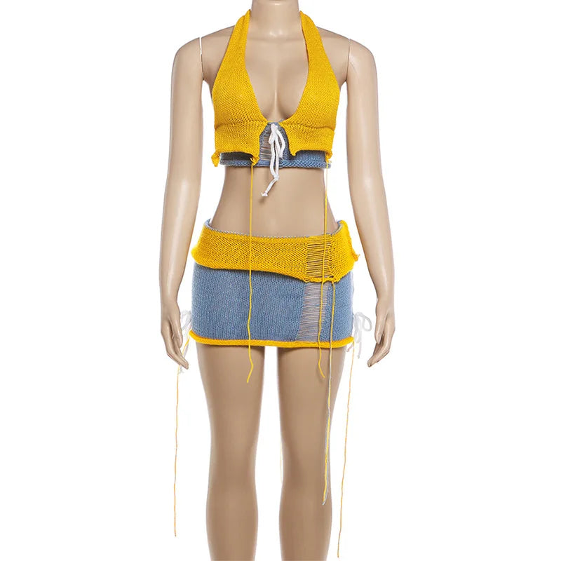 Joskaa Ribbed Knit Backless Halter Mini Two Piece Set - two piece set image 5