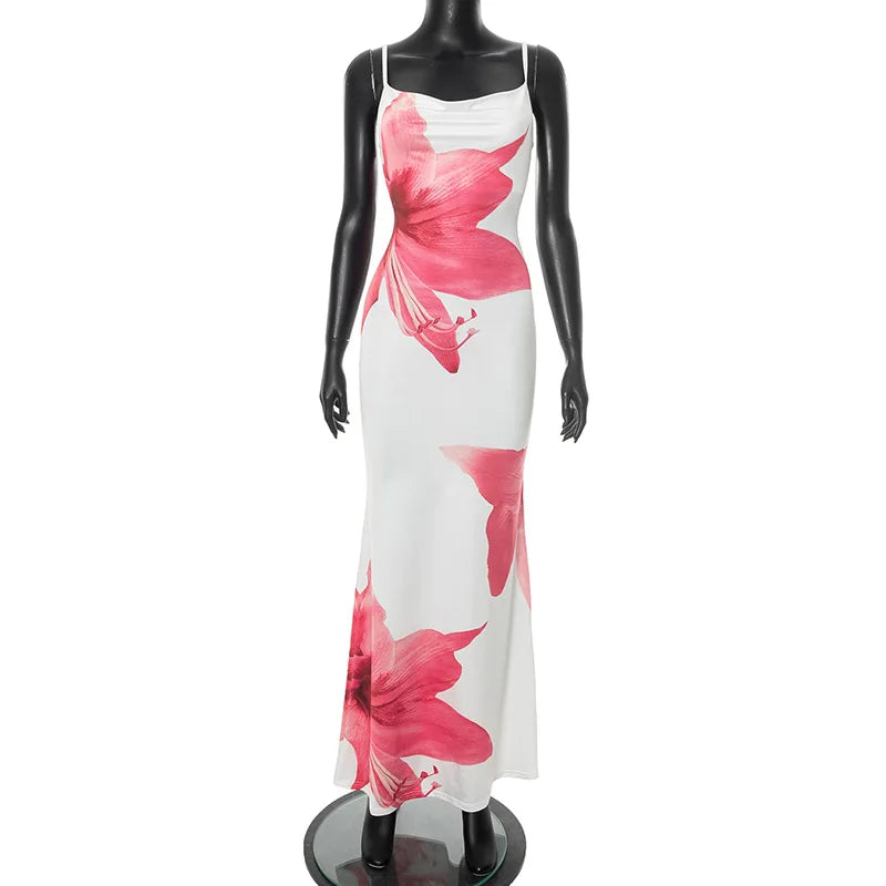 Women's Floral Print Backless Sleeveless Bikini Set