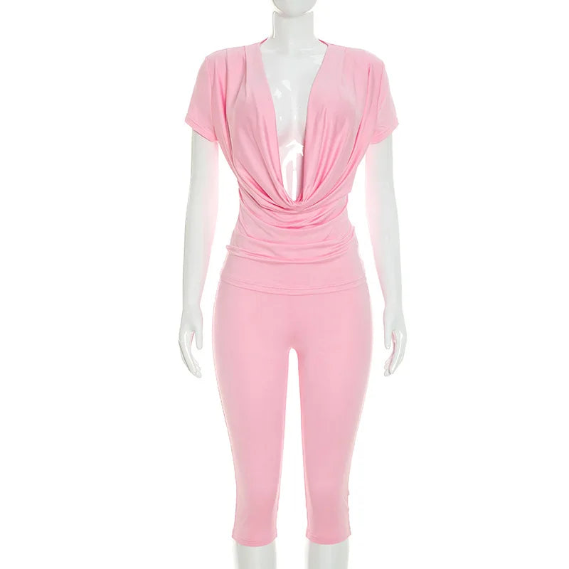 Women's Ruched V-neck Bodycon High Waist Two Piece Set - Additional View 9