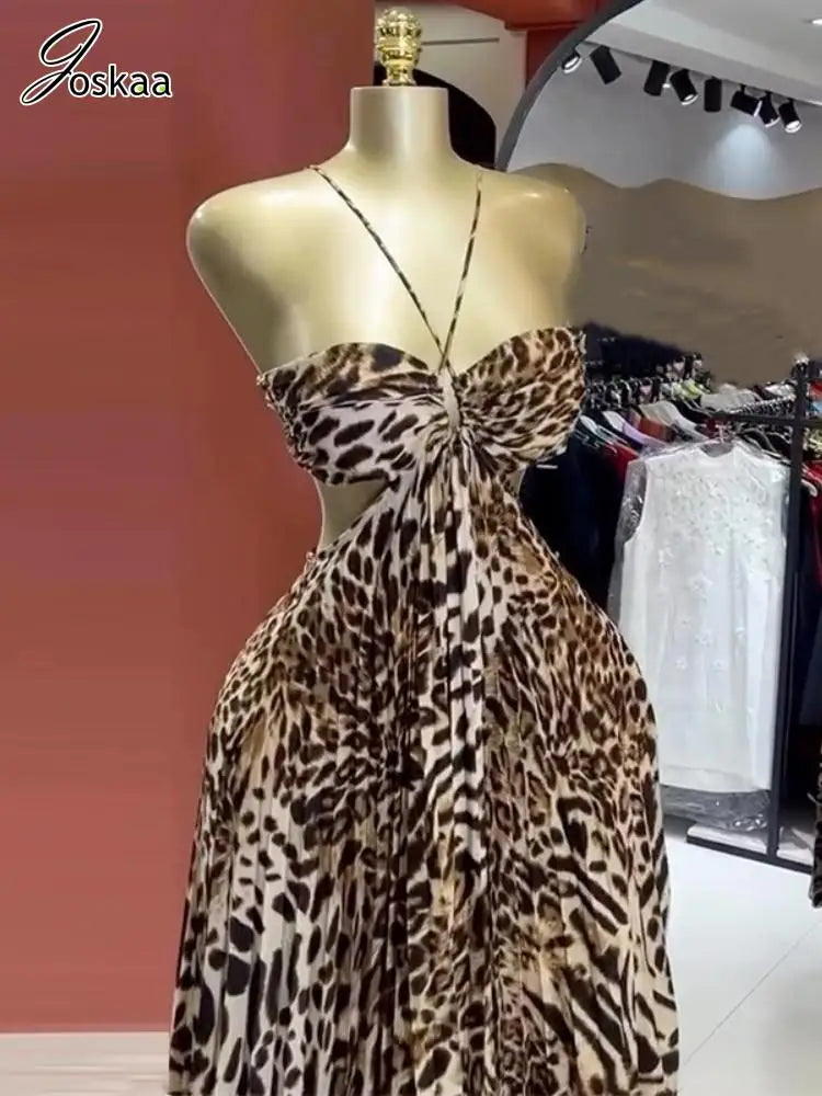 Women's Leopard Print Backless Maxi Dress Leopard – Detail View