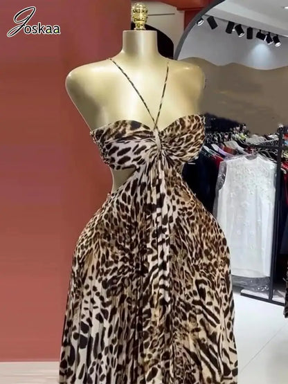 Women's Leopard Print Backless Maxi Dress Leopard – Detail View