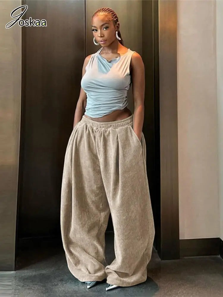 Women's High Waist Flare Wide Leg Solid Pants Coffee – Side View