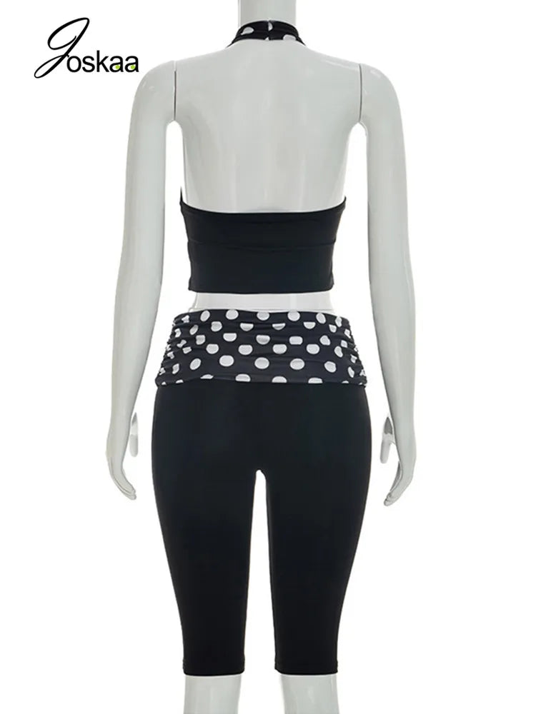 Women's Polka Dot Backless Halter Two Piece Set - Detail View
