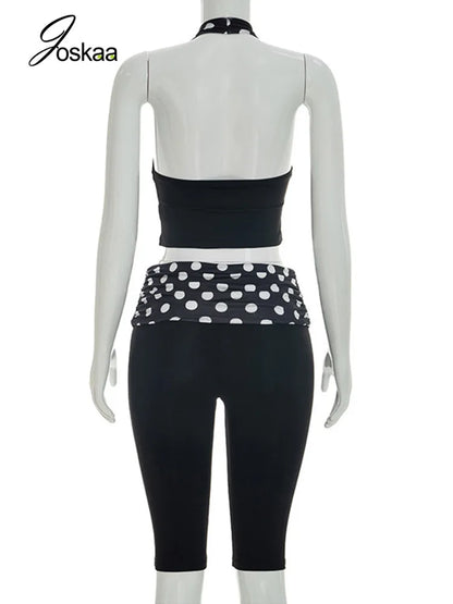 Women's Polka Dot Backless Halter Two Piece Set - Detail View