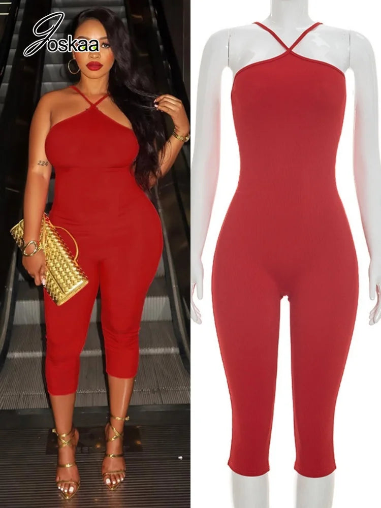 Women's Knit Backless Halter Bodycon Romper – Women's Fashion Wholesale – Front View