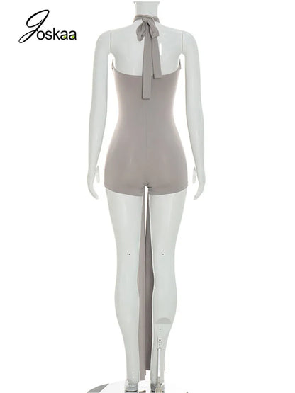 Women's Backless Halter Sleeveless Bodycon Romper - Detail View