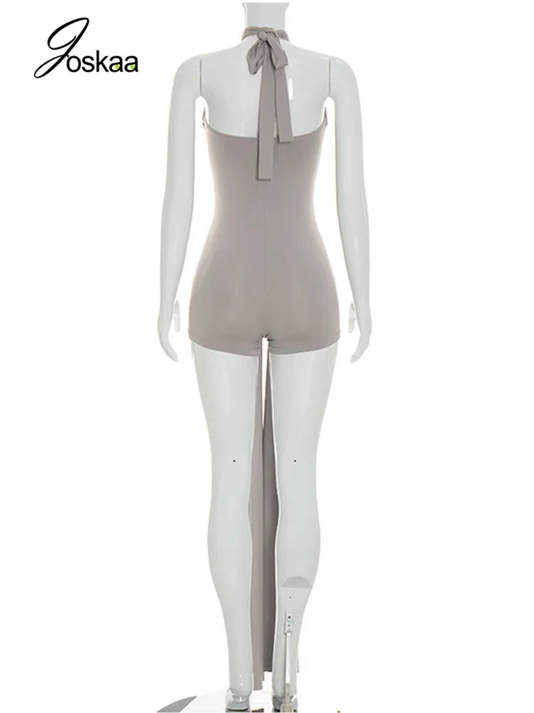 Women's Backless Halter Sleeveless Bodycon Romper - Detail View