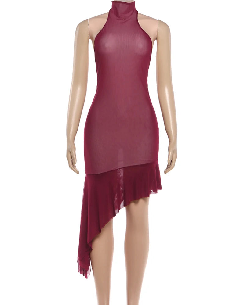 Joskaa Mesh Backless Halter Sleeveless Dress - dress image 2