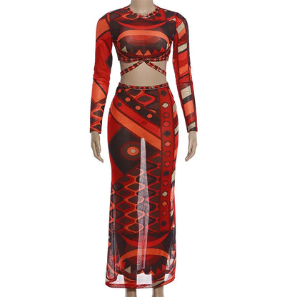 Women's Round Neck Mesh Long Sleeve Two Piece Set - Detail View 8