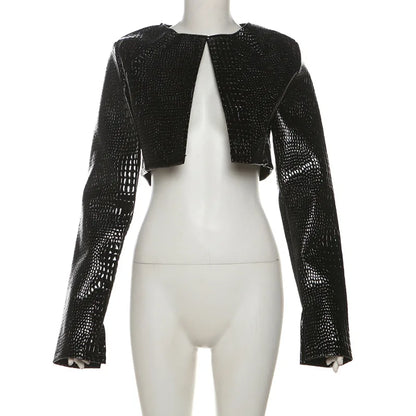 Women's Sequin Long Sleeve Crop Shiny Red Jackets Jacket