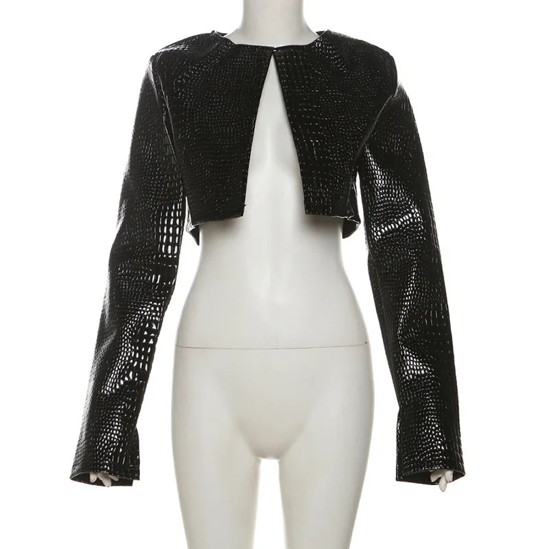 Women's Sequin Long Sleeve Crop Shiny Red Jackets Jacket