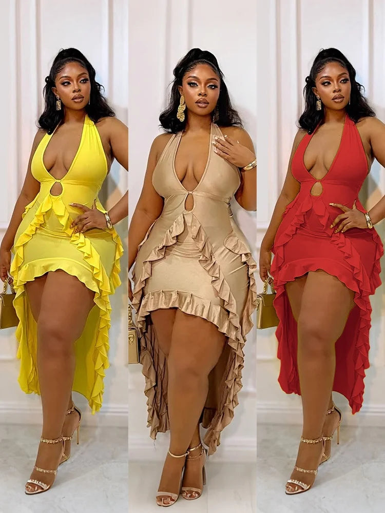 Women's Backless V-neck Halter Bodycon Dress - Detail View 7