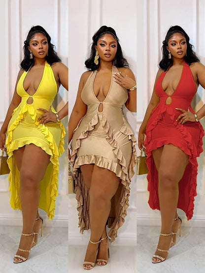 Women's Backless V-neck Halter Bodycon Dress - Detail View 7