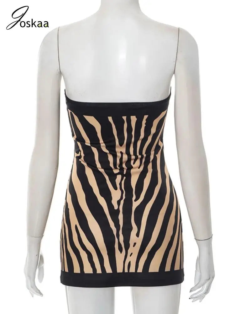Women's Zebra Print Stripe Backless Mini Dress Black – Detail View